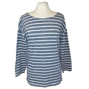 J. Crew Gray White Stripe Oversize Long Sleeve Boatneck Side Zip Tunic Shirt M